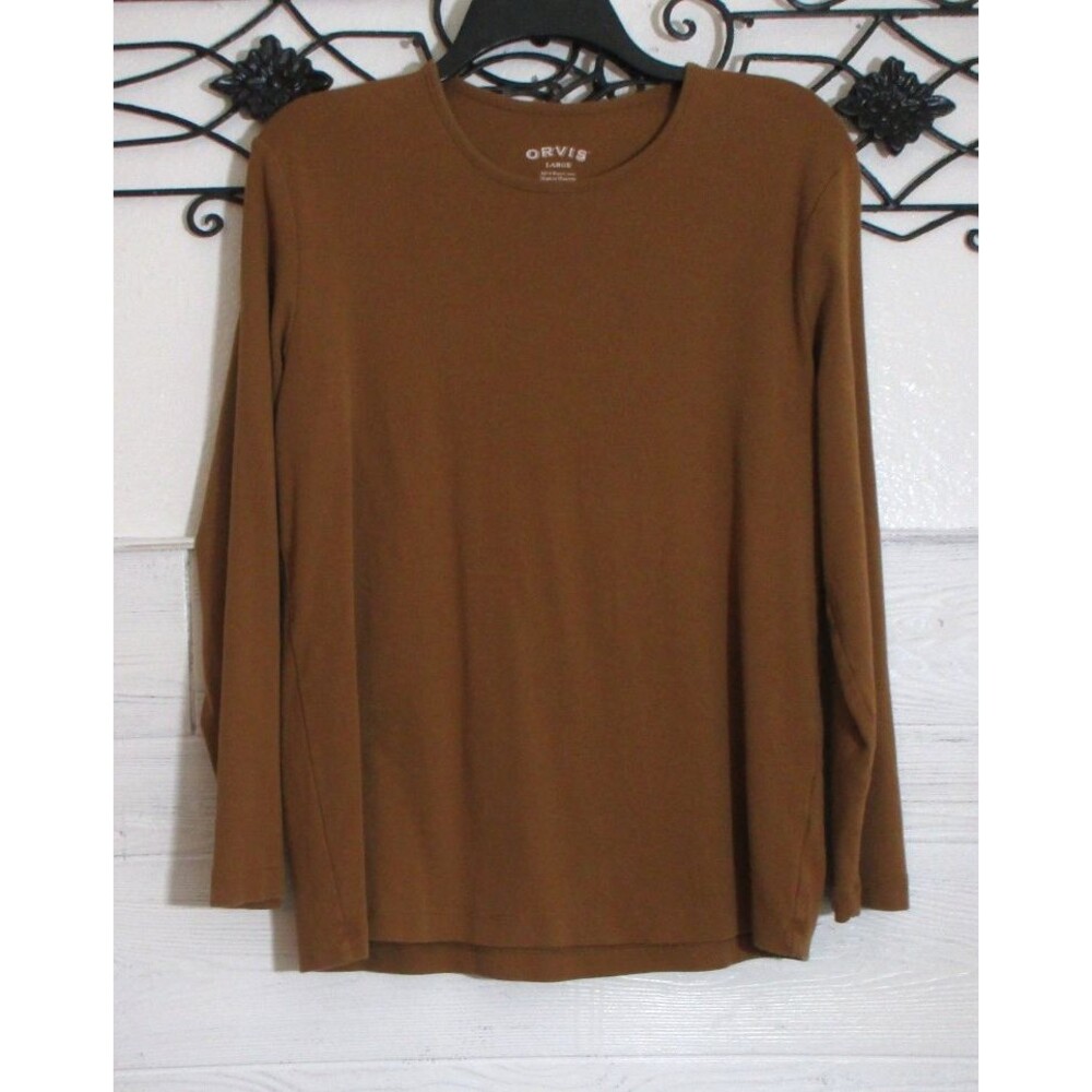 Orvis Knit Top Women's Size L Rust Long Sleeve Round Neck